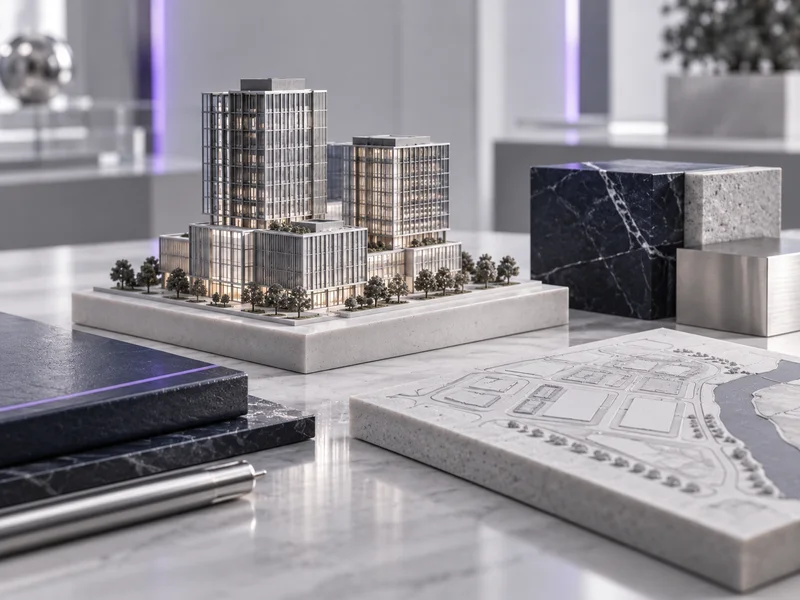 Illustrative architectural model and real estate planning documents