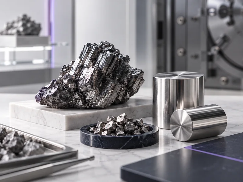 Illustrative strategic mineral specimens and refined metal forms